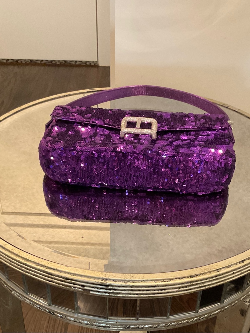 Sequin Purple Shoulder Bag with Decorative Buckle - Picture 6 of 6